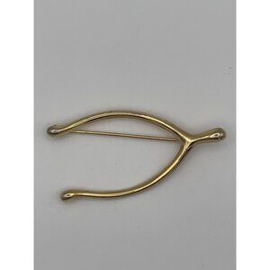 Napier Gold Tone Lucky Wishbone Brooch 2.5"